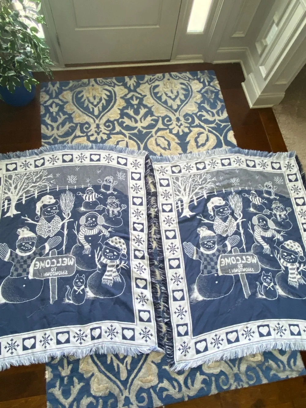 Welcome to Snowtown! Vintage Tapestry Throw Blanket Pair Set of 2